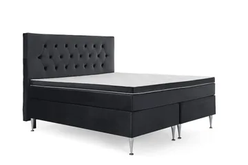 Royal Velvet -täydellinen sänkypaketti 160 x 200 cm - Musta, korkeat hopeanväriset jalat - Huonekalut - Sänky - Jenkkisängyt