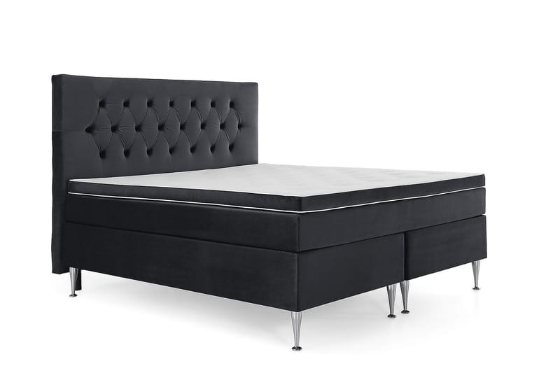 Royal Velvet -täydellinen sänkypaketti 160 x 200 cm - Musta, korkeat hopeanväriset jalat - Huonekalut - Sänky - Jenkkisängyt