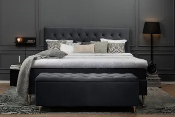 Royal Velvet -täydellinen sänkypaketti 160 x 200 cm - Musta, korkeat hopeanväriset jalat - Huonekalut - Sänky - Jenkkisängyt