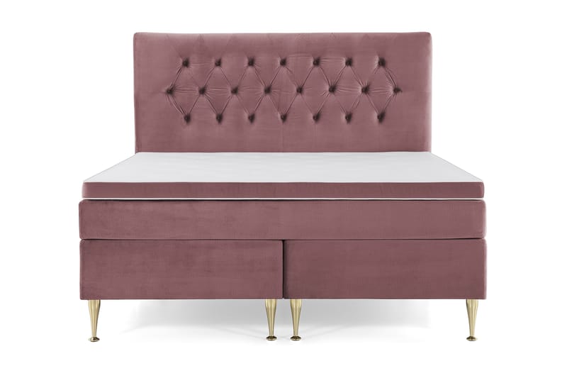 Royal Velvet -täydellinen sänkypaketti 160 x 200 cm - Vaaleanpunainen, korkeat kullanväriset jalat - Huonekalut - Sänky - Jenkkisängyt
