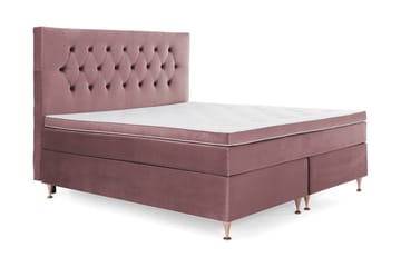 Royal Velvet -täydellinen sänkypaketti 160 x 200 cm - Vaaleanpunainen, matalat ruusukullanväriset jalat - Huonekalut - Sänky - Jenkkisängyt