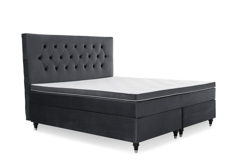Royal Velvet täydellinen sänkypaketti 160x200 cm - Musta, sorvatut jalat - Huonekalut - Sänky - Jenkkisängyt