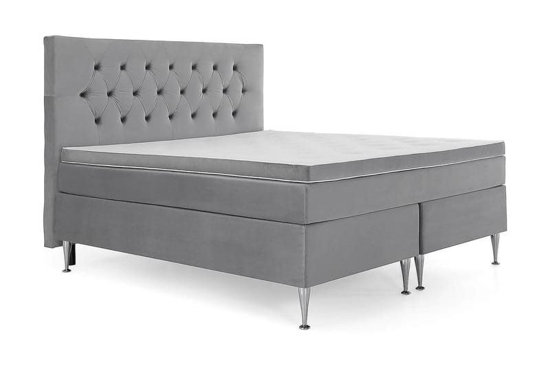 Royal Velvet -täydellinen sänkypaketti 180 x 200 cm - Vaaleanharmaa, korkeat hopeanväriset jalat - Huonekalut - Sänky - Jenkkisängyt