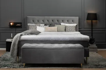 Royal Velvet -täydellinen sänkypaketti 180 x 200 cm - Vaaleanharmaa, matalat ruusukullanväriset jalat - Huonekalut - Sänky - Jenkkisängyt