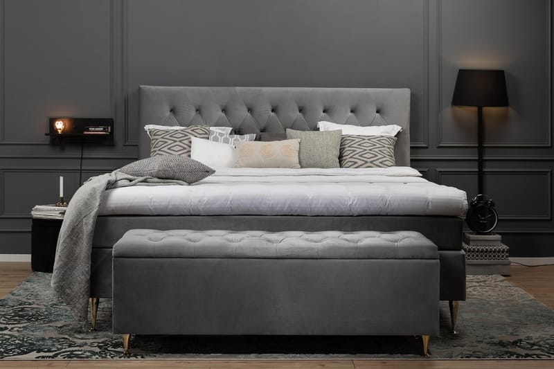 Royal Velvet -täydellinen sänkypaketti 180 x 200 cm - Vaaleanharmaa, matalat ruusukullanväriset jalat - Huonekalut - Sänky - Jenkkisängyt
