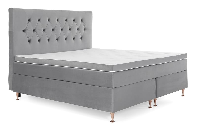 Royal Velvet -täydellinen sänkypaketti 180 x 200 cm - Vaaleanharmaa, matalat ruusukullanväriset jalat - Huonekalut - Sänky - Jenkkisängyt