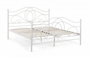 Lyra kaksoissänky 160x200 cm metallia sängynpäädyllä - Valkoinen - Huonekalut - Sänky - Sänkykehikot & sängynrungot