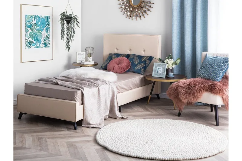 Nattaro sängynrunko 90x200 cm kangasta sängynpäädyllä, Beige