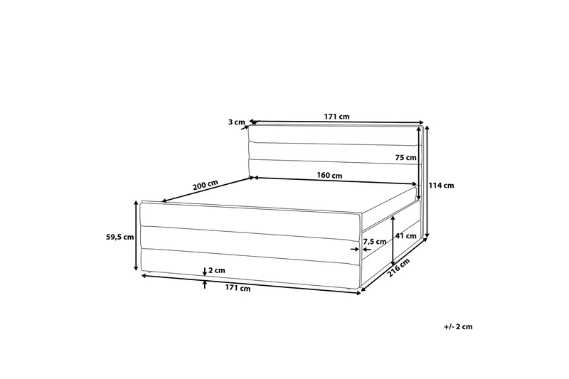 Parivuode Valbonne 160x200 cm - Harmaa - Huonekalut - Sänky - Runkopatjasängyt
