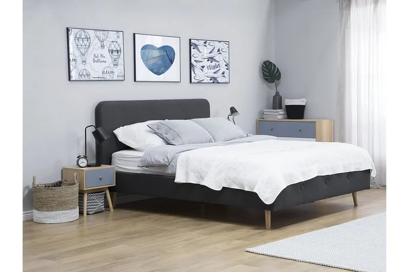 Rennes sängynrunko 140x200 cm pellavaa sängynpäädyllä - Antrasiitti - Huonekalut - Sänky - Sänkykehikot & sängynrungot