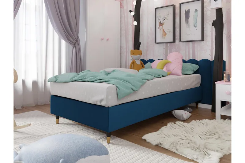 Runkosänky Forenza 120x200 cm, Sametti/Sininen/Puu/Metalli