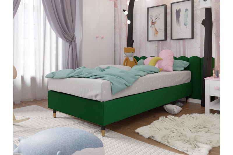 Runkosänky Forenza 120x200 cm, Sametti/Tummanvihr/Puu/Metalli