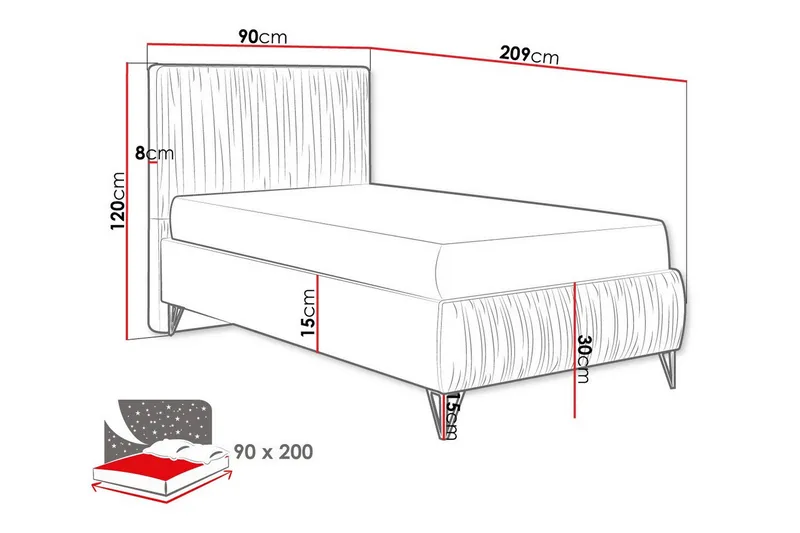 Runkosänky Gortin 90x200 cm - Huonekalut - Sänky - Runkopatjasängyt