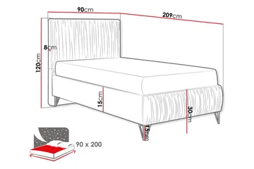 Runkosänky Gortin 90x200 cm - Huonekalut - Sänky - Yhden hengen sängyt