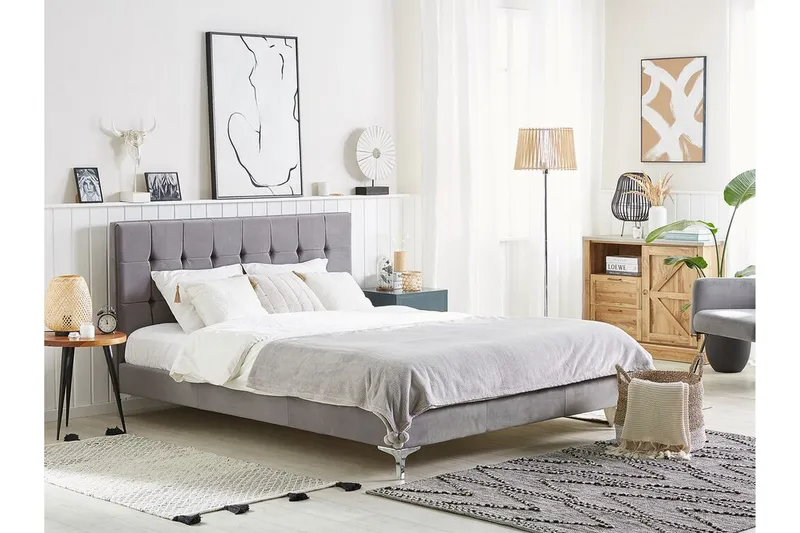 Runkosänky Murette 160x200 cm - Sametti/Harmaa - Huonekalut - Sänky - Runkopatjasängyt