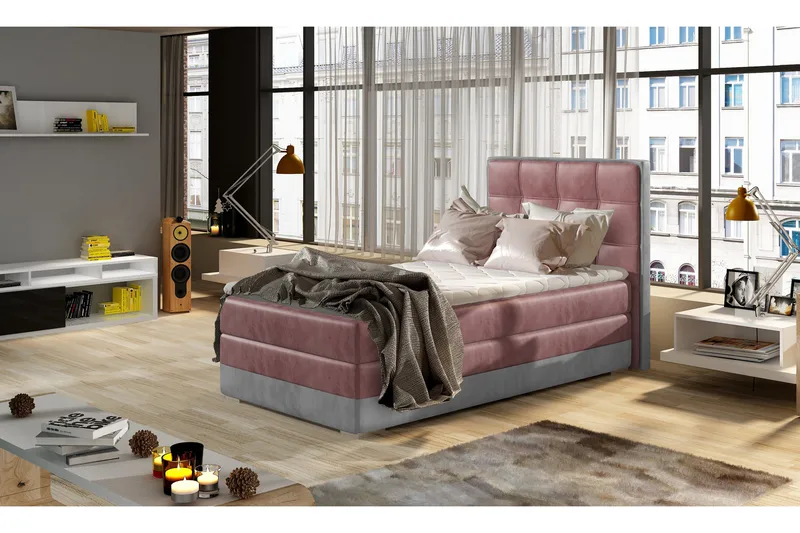 Runkosänky Konshens 90x200 cm - Roosa/Harmaa - Huonekalut - Sänky - Sängyt säilytystilalla