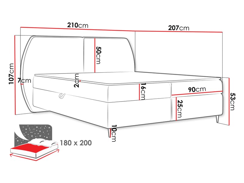 Rynricon Sänkypaketti Kontinenttisänky 180x200 cm - Keltainen - Huonekalut - Sänky - Jenkkisängyt