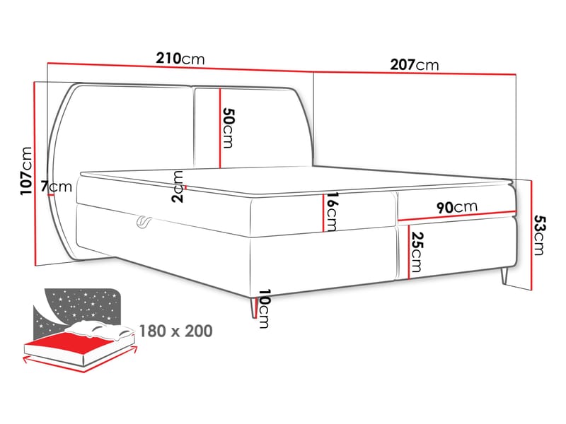Rynricon Sänkypaketti Kontinenttisänky 180x200 cm - Keltainen - Huonekalut - Sänky - Jenkkisängyt