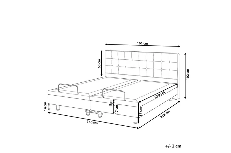 Säädettävä sänky Duke - Harmaa, Musta, Harmaa, musta, 160x200 cm - Huonekalut - Sänky - Moottorisänky