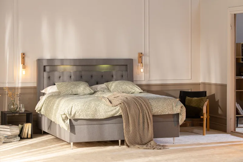 Säilytyssänky Alessia LED-valaistuksella 160x200 cm - Harmaa - Huonekalut - Sänky - Sänkypaketti