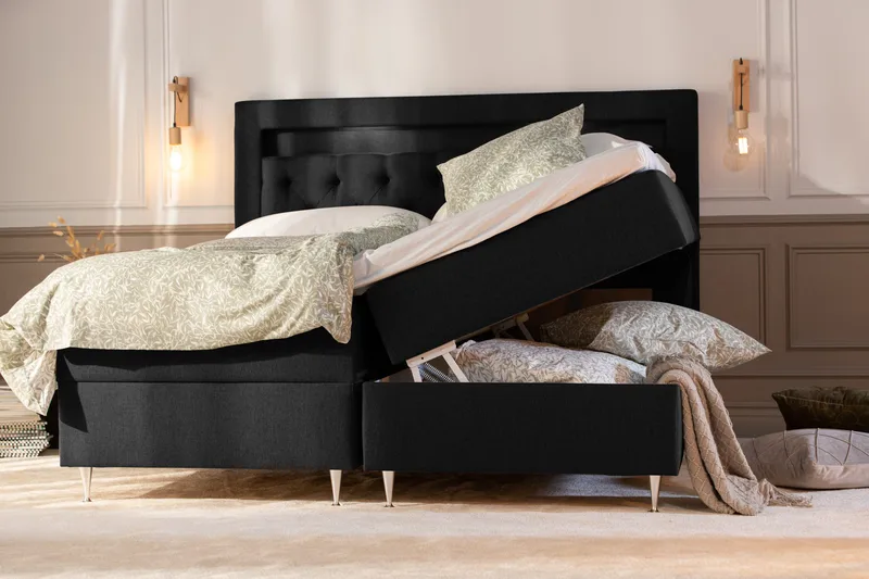 Säilytyssänky Alessia LED-valaistuksella 160x200 cm - Musta - Huonekalut - Sänky - Sänkypaketti