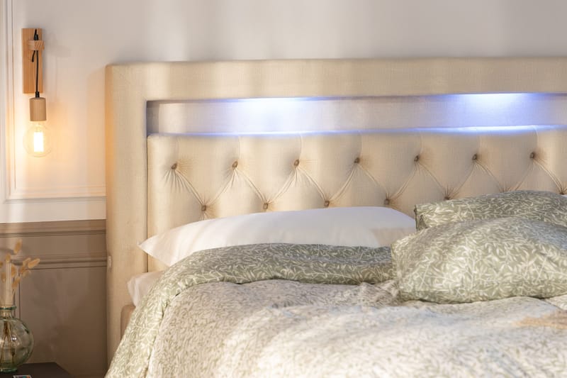 Säilytyssänky Alessia LED-valaistuksella 160x200 cm Sametti - Beige - Huonekalut - Sänky - Sänkypaketti