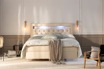 Säilytyssänky Alessia LED-valaistuksella 160x200 cm Sametti - Beige - Huonekalut - Sänky - Sänkypaketti