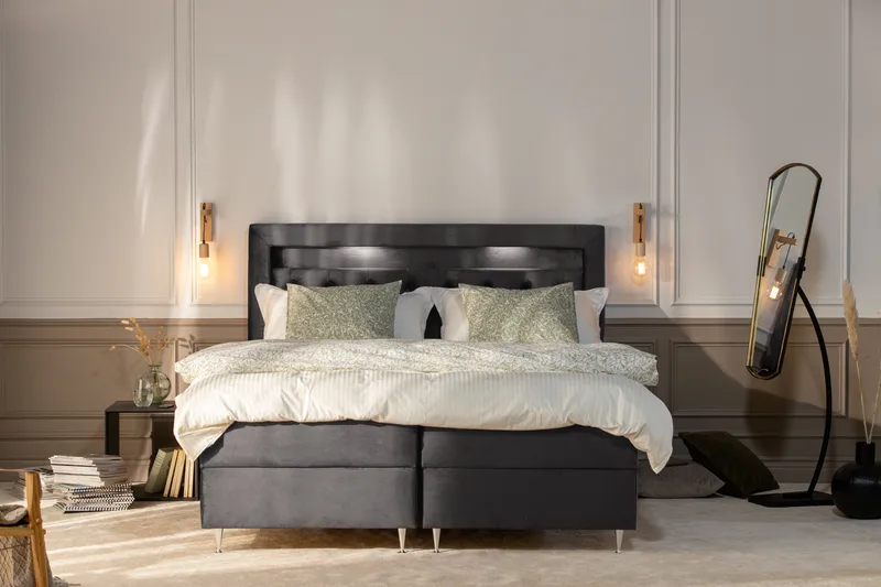 Säilytyssänky Alessia LED-valaistuksella 160x200 cm Sametti - Tummanharmaa - Huonekalut - Sänky - Jenkkisängyt