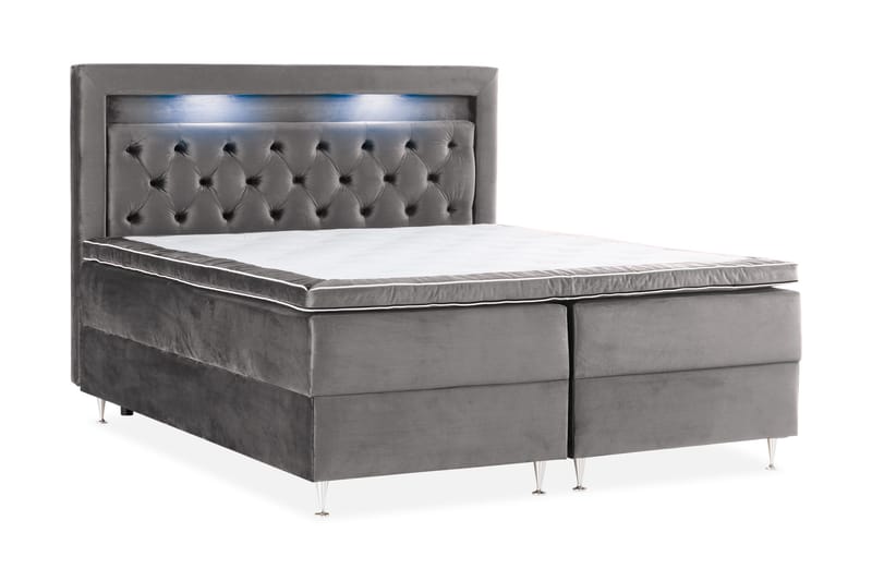 Säilytyssänky Alessia LED-valaistuksella 160x200 cm Sametti - Tummanharmaa - Huonekalut - Sänky - Sänkypaketti