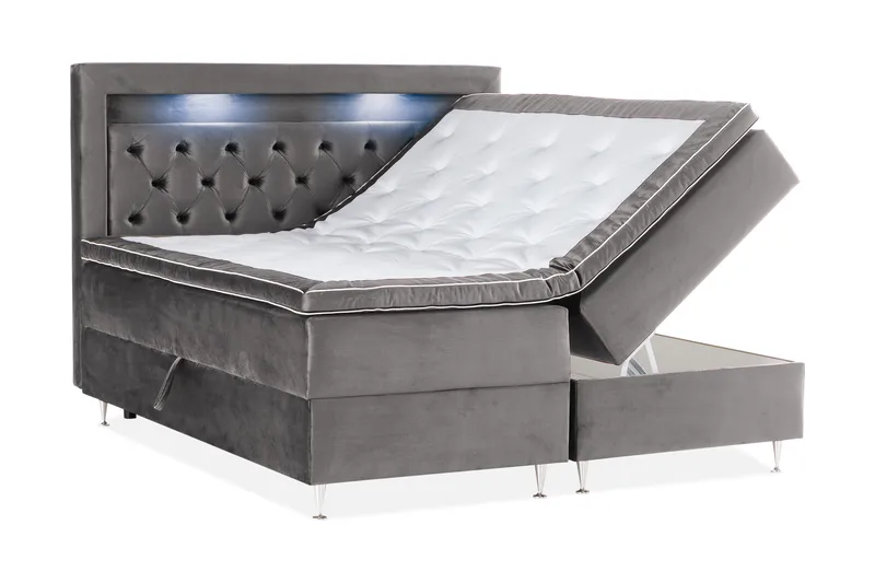Säilytyssänky Alessia LED-valaistuksella 160x200 cm Sametti - Tummanharmaa - Huonekalut - Sänky - Sänkypaketti