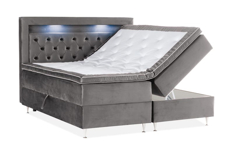 Säilytyssänky Alessia LED-valaistuksella 160x200 cm Sametti - Tummanharmaa - Huonekalut - Sänky - Sänkypaketti