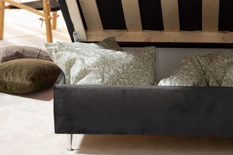 Säilytyssänky Alessia LED-valaistuksella 160x200 cm Sametti - Tummanharmaa - Huonekalut - Sänky - Sänkypaketti