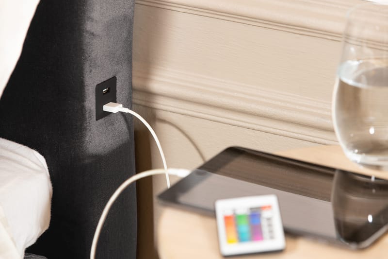 Säilytyssänky Alessia LED-valaistuksella 160x200 cm Sametti - Tummanharmaa - Huonekalut - Sänky - Sänkypaketti