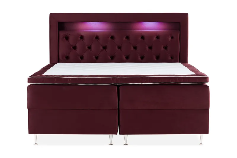 Säilytyssänky Alessia LED-valaistuksella 160x200 cm Sametti - Punainen - Huonekalut - Sänky - Sänkypaketti