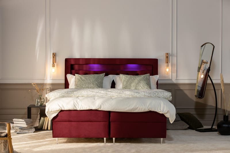 Säilytyssänky Alessia LED-valaistuksella 160x200 cm Sametti - Punainen - Huonekalut - Sänky - Sänkypaketti