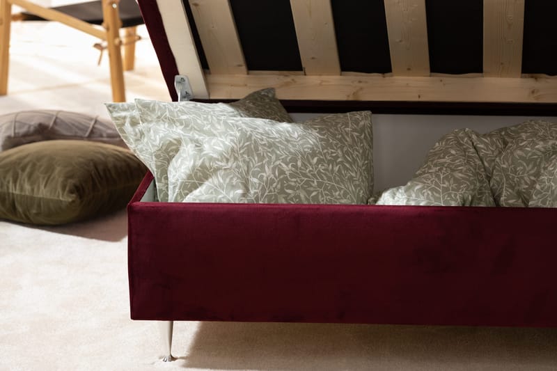Säilytyssänky Alessia LED-valaistuksella 160x200 cm Sametti - Punainen - Huonekalut - Sänky - Sänkypaketti