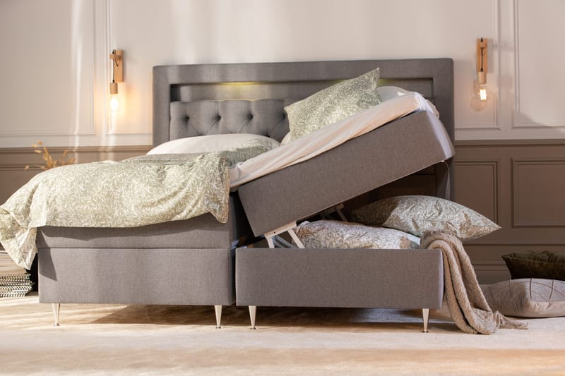 Säilytyssänky Alessia LED-valaistuksella 180x200 cm - Harmaa - Huonekalut - Sänky - Sänkypaketti