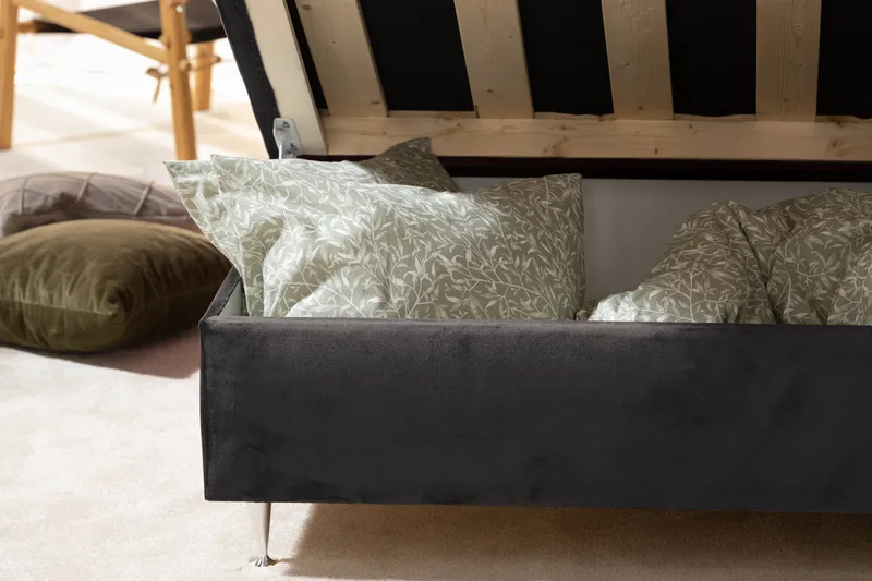 Säilytyssänky Alessia LED-valaistuksella 180x200 cm Sametti - Tummanharmaa - Huonekalut - Sänky - Jenkkisängyt