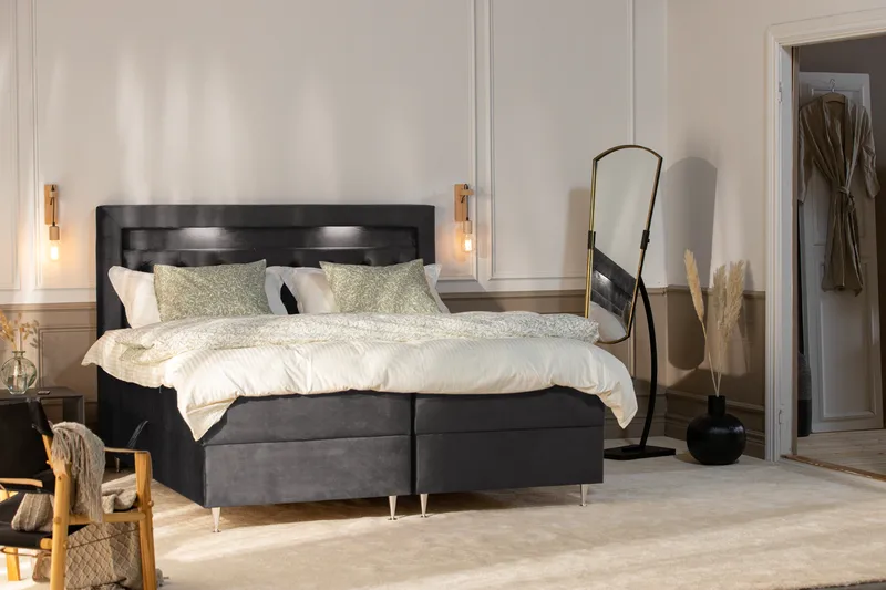 Säilytyssänky Alessia LED-valaistuksella 180x200 cm Sametti - Tummanharmaa - Huonekalut - Sänky - Jenkkisängyt