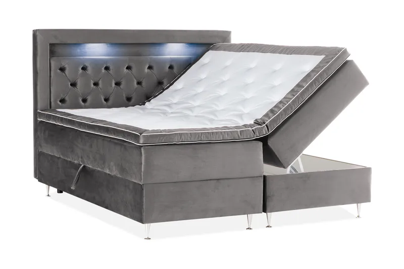 Säilytyssänky Alessia LED-valaistuksella 180x200 cm Sametti - Tummanharmaa - Huonekalut - Sänky - Jenkkisängyt