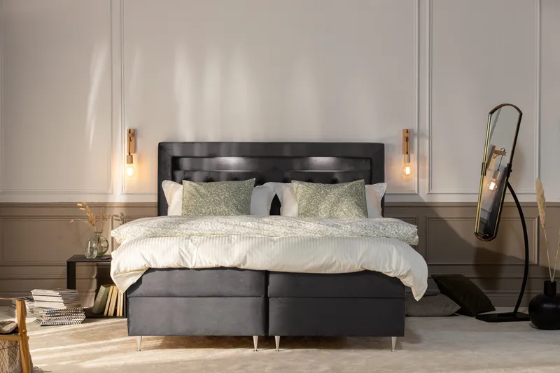 Säilytyssänky Alessia LED-valaistuksella 180x200 cm Sametti - Tummanharmaa - Huonekalut - Sänky - Sänkypaketti