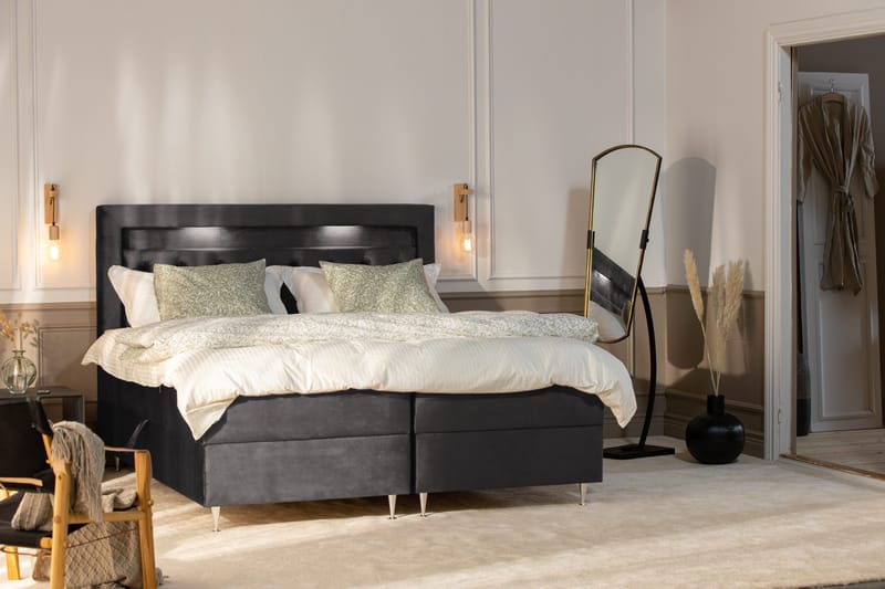 Säilytyssänky Alessia LED-valaistuksella 180x200 cm Sametti - Tummanharmaa - Huonekalut - Sänky - Sänkypaketti