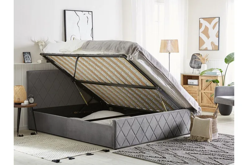 Säilytyssänky Cabariot 140x200 cm - Sametti/Harmaa - Huonekalut - Sänky - Sänkykehikot & sängynrungot