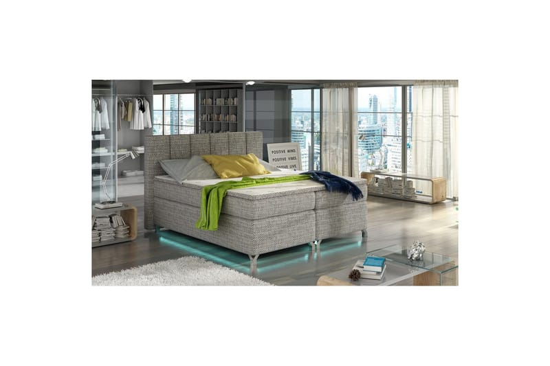 Säilytyssänky Eltap Basilio LEDillä - Berlin 01, Harmaa, 160x200 cm - Huonekalut - Sänky - Jenkkisängyt