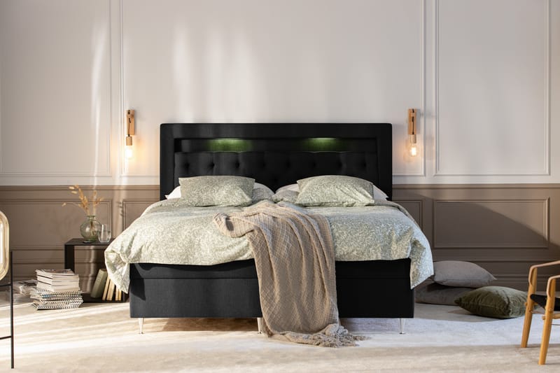 Säilytyssänky Monopoli LED-valaistuksella 160x200 cm - Musta - Huonekalut - Sänky - Sänkypaketti