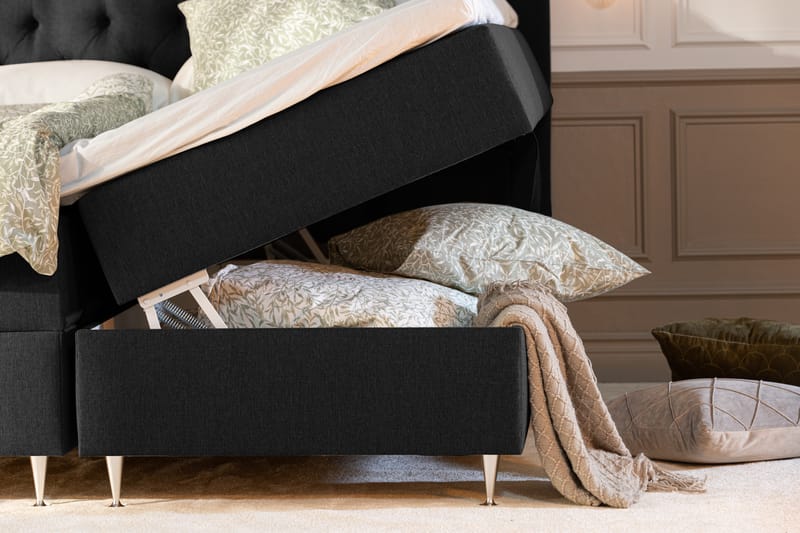 Säilytyssänky Monopoli LED-valaistuksella 160x200 cm - Musta - Huonekalut - Sänky - Sänkypaketti