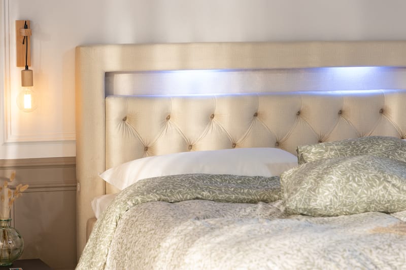 Säilytyssänky Monopoli LED-valaistuksella 160x200 cm Sametti - Beige - Huonekalut - Sänky - Sänkypaketti