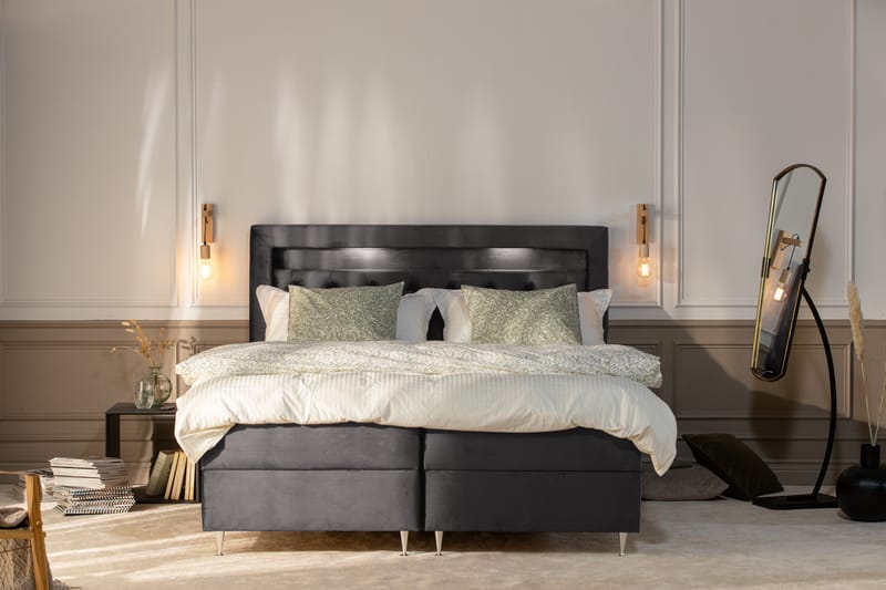 Säilytyssänky Monopoli LED-valaistuksella 160x200 cm Sametti - Tummanharmaa - Huonekalut - Sänky - Sänkypaketti