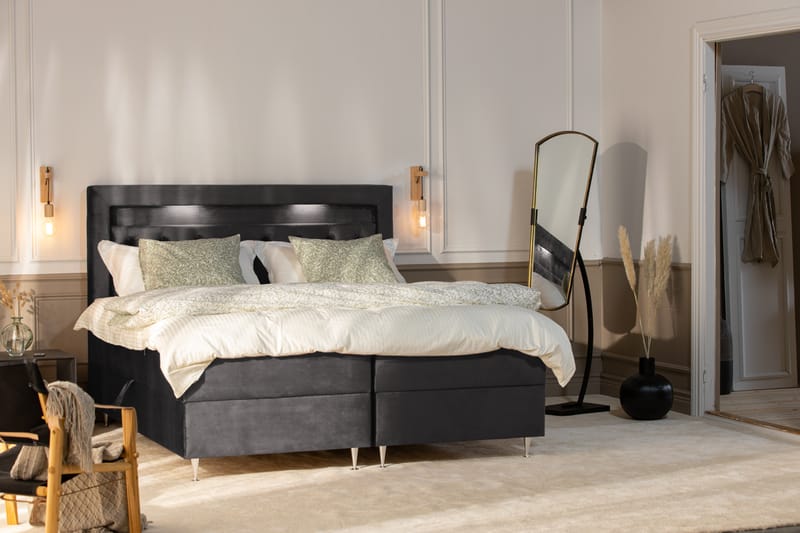 Säilytyssänky Monopoli LED-valaistuksella 160x200 cm Sametti - Tummanharmaa - Huonekalut - Sänky - Sänkypaketti