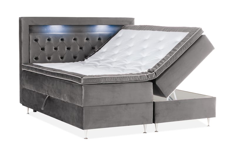 Säilytyssänky Monopoli LED-valaistuksella 160x200 cm Sametti - Tummanharmaa - Huonekalut - Sänky - Sänkypaketti